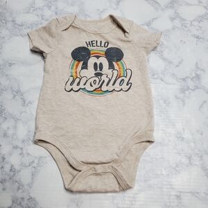 DISNEY Baby One Piece Bodysuit‎ 18 month cream Hello World Mickey Mouse